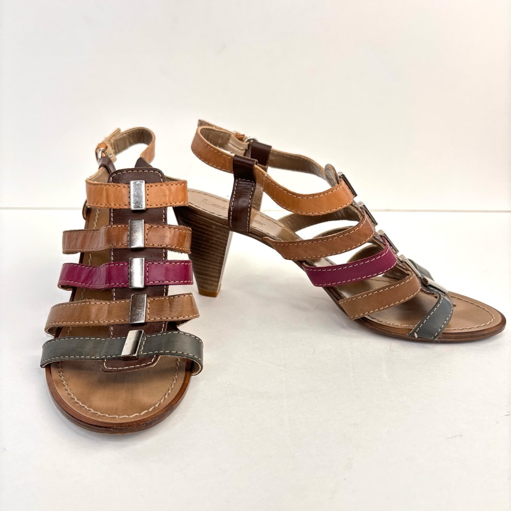 Vintage 70s 80s Retro Multicolor Strappy Sandals Leather Italy Mod 39 / 8.5M - Picture 9 of 9